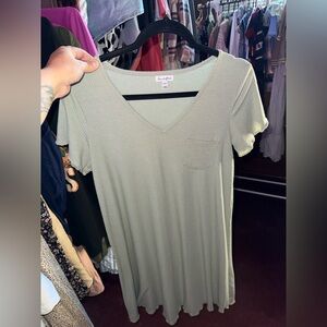 love, Fire Sage Green Ribbed V-Neck Midi Dress